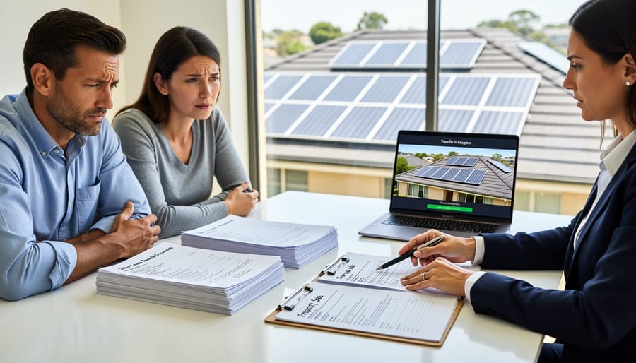 Business professional reviewing solar lease documents with calculator and house keys